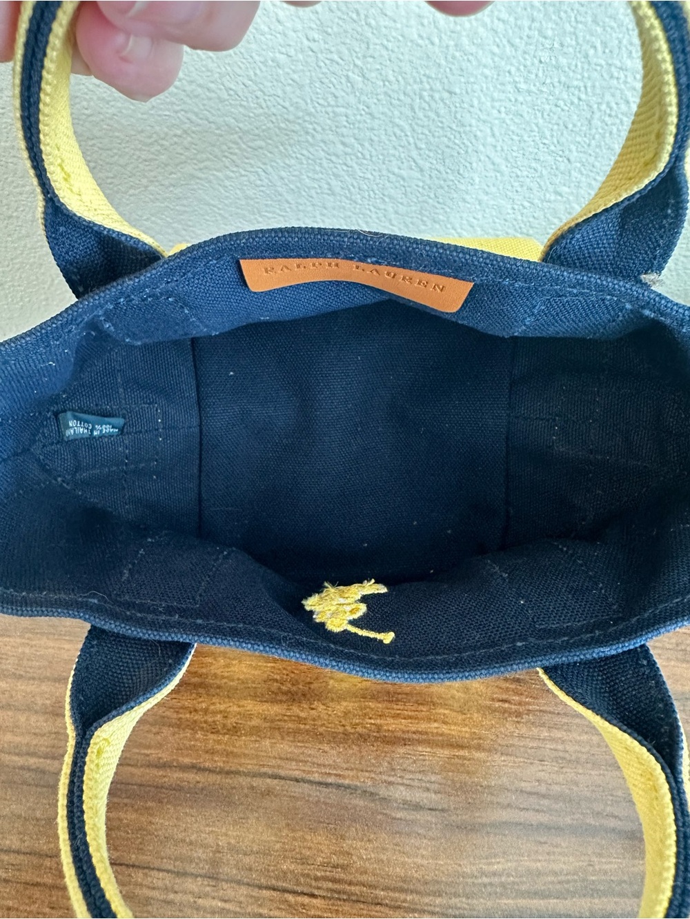 Ralph Lauren Navy Canvas Mini Tote with Yellow Trim - Picture 7 of 8